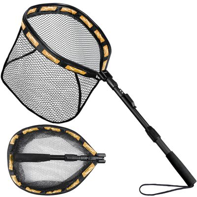 PLUSINNO Fishing Net Fish Floating Landing Net, Kayak Nets with Fixed Foldable Telescopic Pole Handle,Bass Trout Fishing Nets with Nylon Mesh for Pond Lake River,Fishing Gear Gifts for Men Orange 1.0M