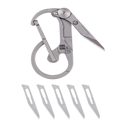 RovyVon U4 G2 Titanium Carabiner with Folding Utility Knife, EDC Palm Sized Keychain,B Shape Improved Spring Gate,Lightweight with Reliable Stainless Body,Rotatable Blade,Gift for Home/Office/Camping