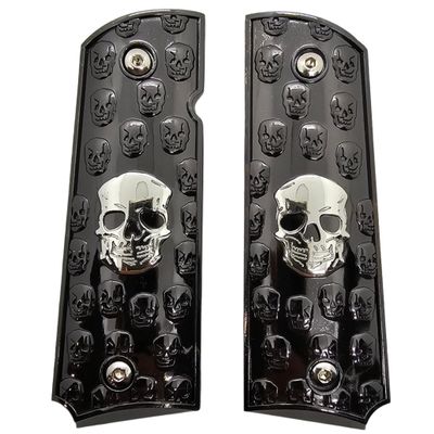 Black and Nickel 1911 Grips with Ambi Cut . Scales Design, Fits Commander and Government and Clones Models