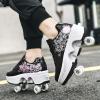 Double-Row Deform Wheel Automatic Walking Shoes Invisible Deformation Roller Skate 2 in 1 Removable Pulley Skates Skating Parkour (Black Powder, US9) view 2