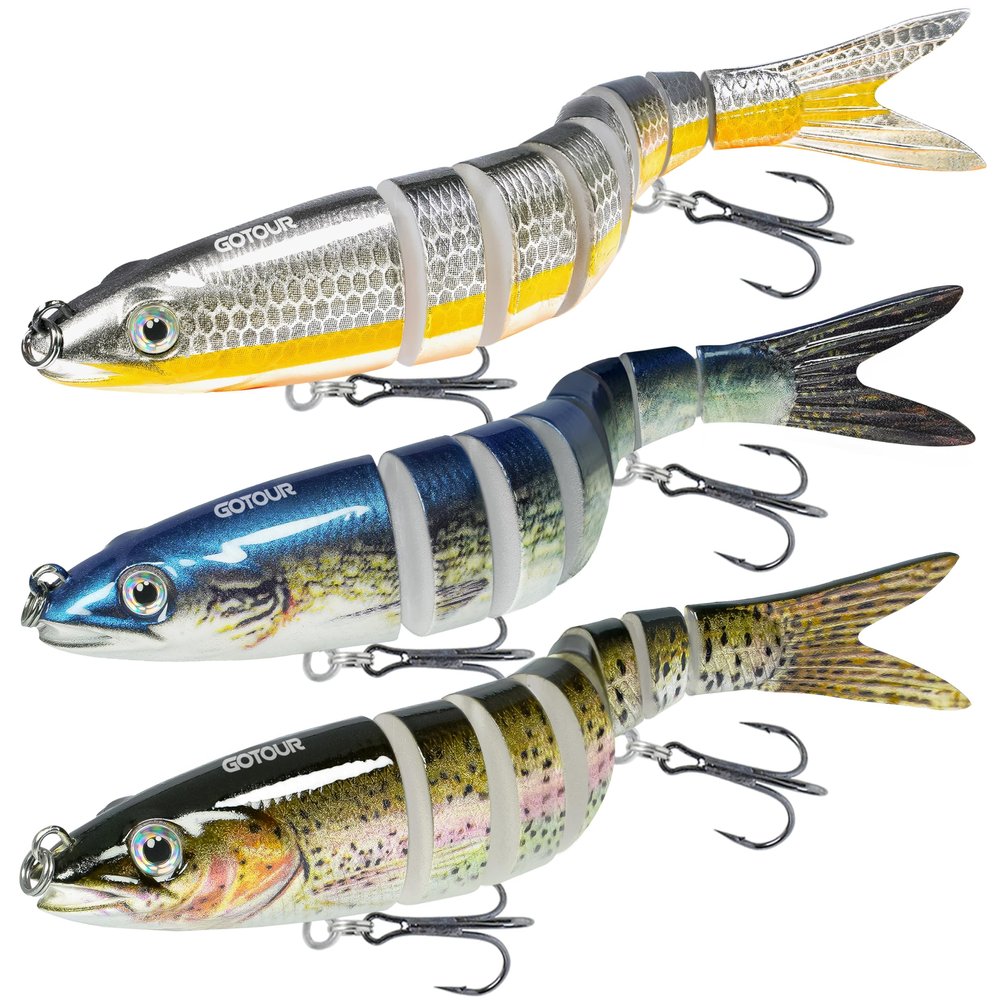 GOTOUR Fishing Lures for Freshwater or Saltwater, Easy to Use for Family Fishing Beginner and Pros, Most Lifelike Jointed Swimbait for Almost All FishesSlow Sinking Bass Pike Panfish Walleye Lures
