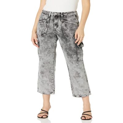 KENDALL + KYLIE Women's Cargo Pant - Amazon Exclusive, Gray Tie Dye Wash, Large