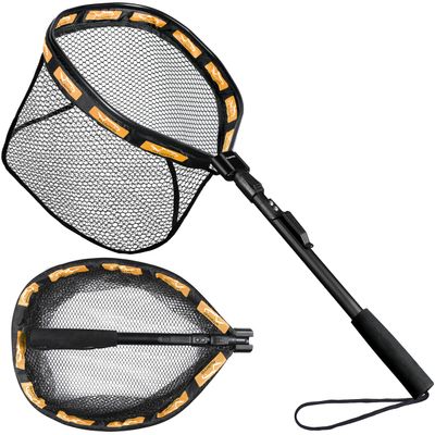 PLUSINNO Fishing Net Fish Floating Landing Net, Kayak Nets with Fixed Foldable Telescopic Pole Handle,Bass Trout Fishing Nets with Nylon Mesh for Pond Lake River,Fishing Gear Gifts for Men Orange 0.8M