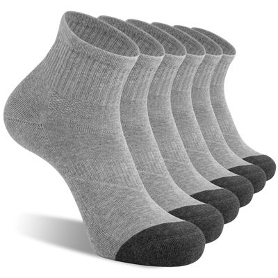 CS CELERSPORT 6 Pack Men's Ankle Socks with Cushion Athletic Running Socks, Light grey, Shoe Size: 7-9