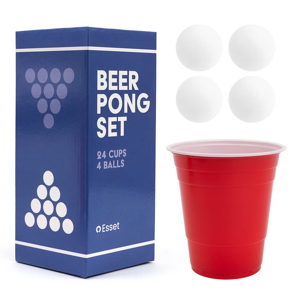 BayView Games Beer Pong Set  24 Reusable Cups & 4 Durable Pong Balls | Americas #1 Drinking Game for Parties, Outdoor Events & Gifts for Friends & Family