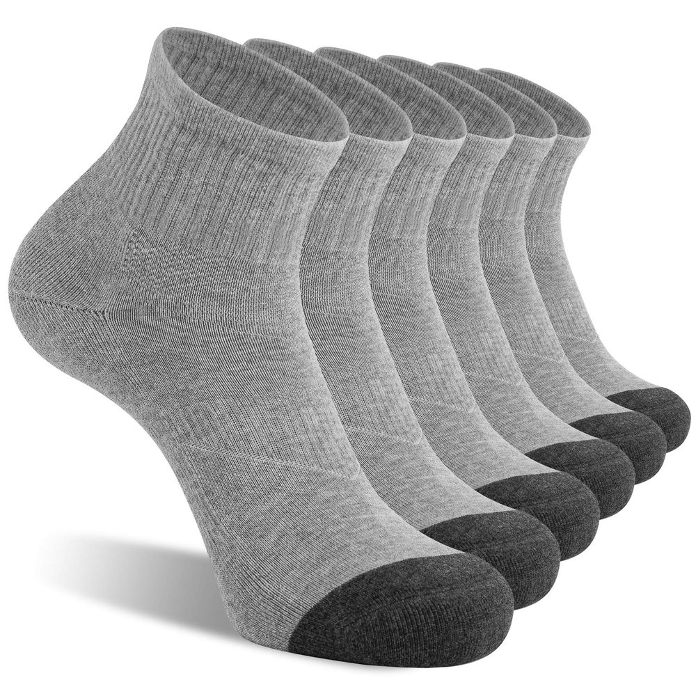 CS CELERSPORT 6 Pack Men's Ankle Socks with Cushion Athletic Running Socks, Light grey, Shoe Size: 9-12