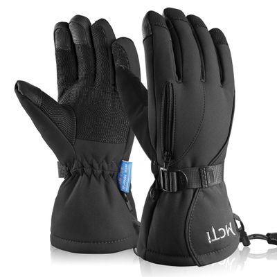 MCTi Waterproof Mens Ski Gloves Winter Warm 3M Thinsulate Snowboard Snowmobile Cold Weather Gloves Black Small