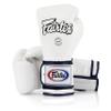 Fairtex Muay Thai Boxing Gloves BGV9 - Heavy Hitter Mexican Style Training & Sparring Gloves for Kick Boxing MMA K1 (White/Blue Piping, 14 oz) view 1
