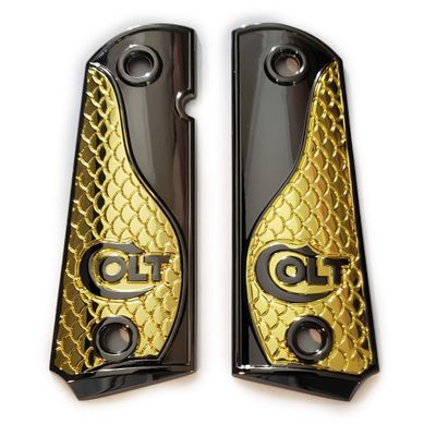 Custom Colt 1911 Grips Full Size Black Gold Plated Grips 45/38 Super Commander
