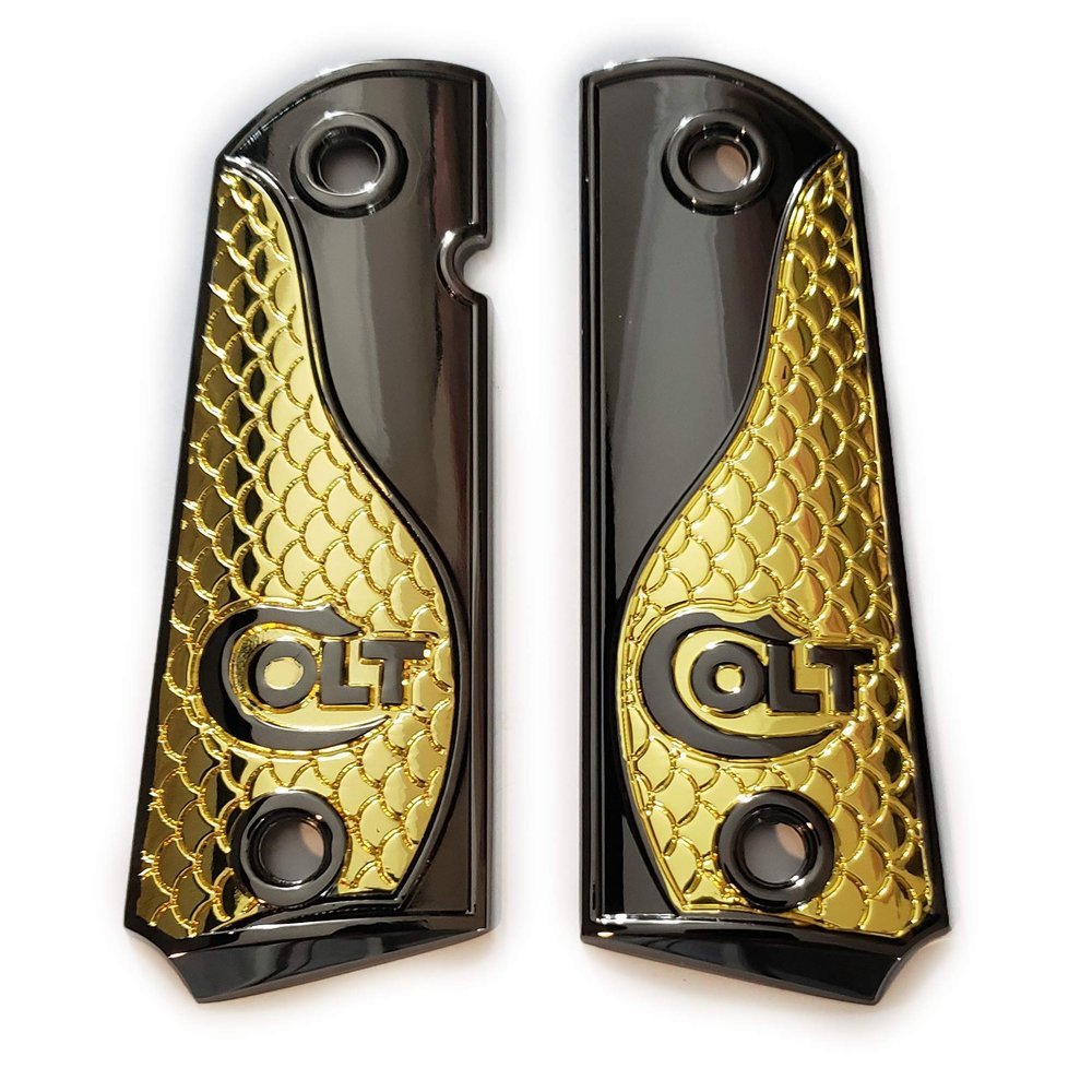 Custom Colt 1911 Grips Full Size Black Gold Plated Grips 45/38 Super Commander