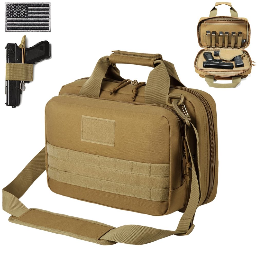 DBTAC Gun Range Bag XS | Tactical 1~2 Pistol Bag Firearm Shooting Case with Lockable Zipper for Handguns and Ammo (Brown)