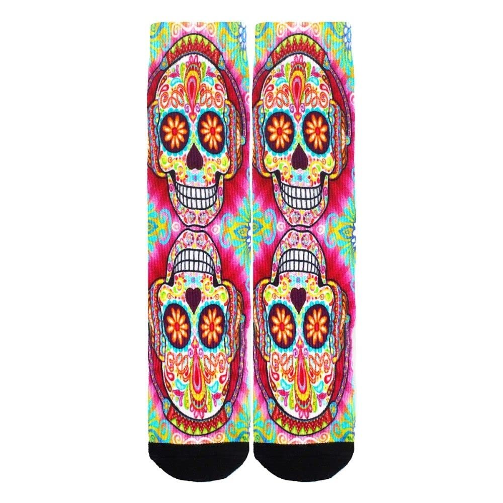Benefeet Sox Unisex Funny Crazy Socks for Men Novelty Halloween Cool Floral Skull Socks Boys 360 Seamless 3D Print Basketball Athletic Tube Sock Wacky Skeleton Ugly Sock Halloween Gifts