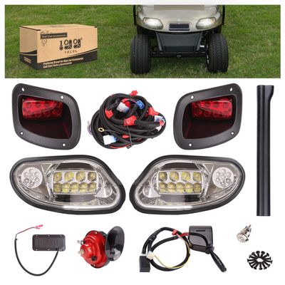 10L0L Golf Cart Deluxe Headlight &Taillight Kit for 2014 Up EZGO Freedom/TXT T48/ EZGO Valor Gas & Electric with Light Upgrade Kit with Turn Signals Switch/Horn/Brake Lights Harness (12V Input)
