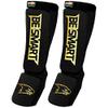Be Smart Muay Thai MMA Kickboxing Shin Guards, Instep Guard Sparring Protective Gear Equipment Shin Kick Pads for Kids, Youth, Men and Women (Black/Golden, Medium) view 2