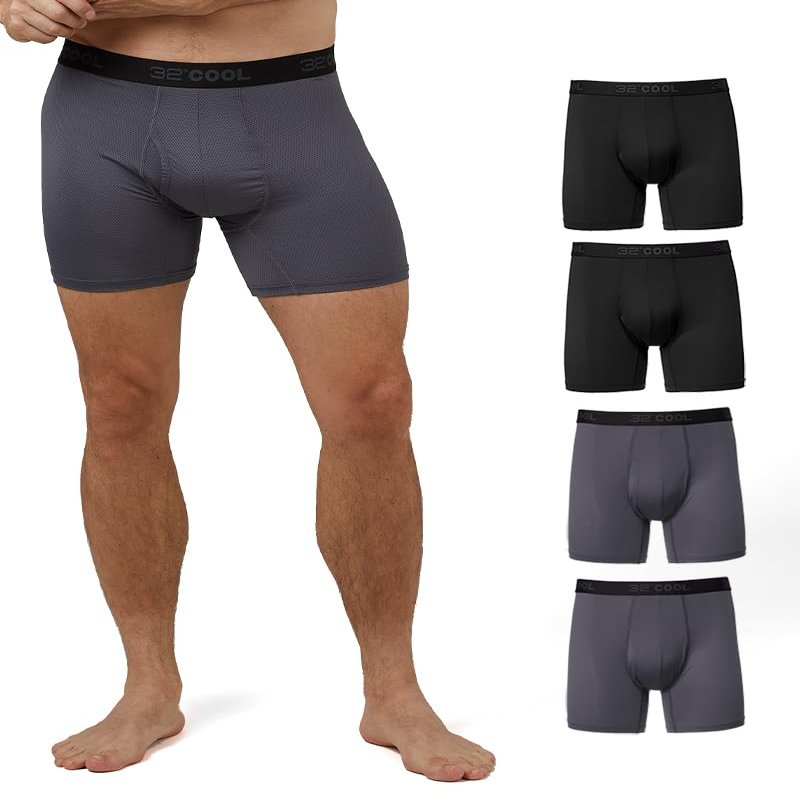 32 Degrees Cool Mens 4-PACK Active Mesh Quick Dry Performance Boxer Brief, 2 Black/2 Charcoal, X-Large