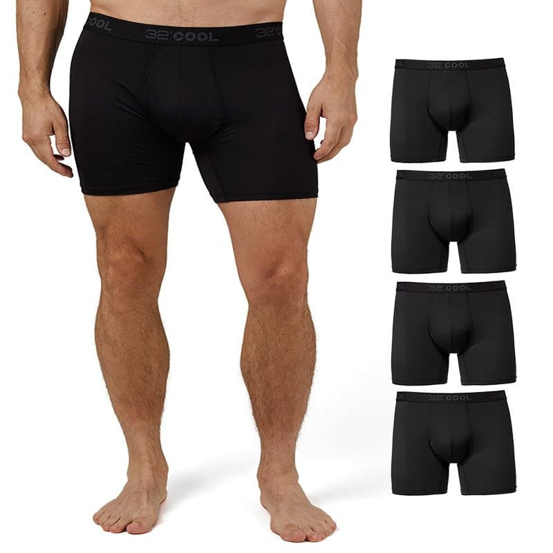 32 Degrees COOL Mens 4-PACK Active Mesh Quick Dry Performance Boxer Brief, 4 Black, Large