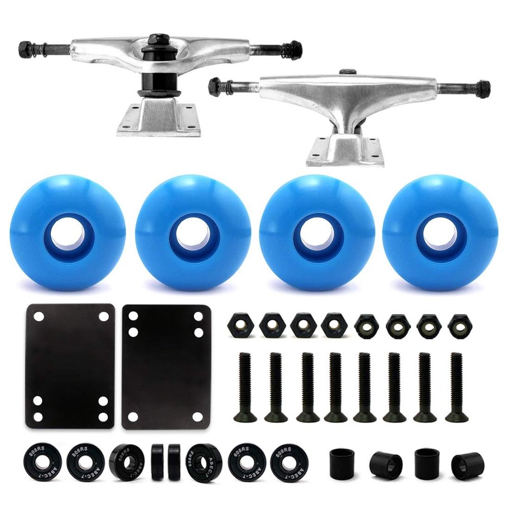 VJ Skateboard Trucks (Silver), Wheels, Bearings, Pads, Hardware 1.25" (52mm Sky Blue)