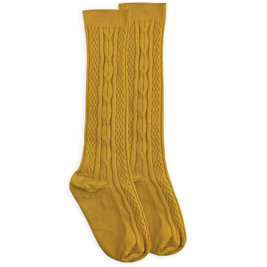 Jefferies Socks Girl's Cable Knit Fashion Knee High 1 Pack, Mustard, 12-24 Months, Mustard, 12-24 Months US