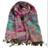 Plum Feathers Pashmina Scarf with Ethnic Tapestry Style Paisley Pattern - 67" x 28" Everyday Pashmina Travel Wrap and Shawl (Fuchsia Turquoise Tropical Paisley) view 1