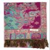 Plum Feathers Pashmina Scarf with Ethnic Tapestry Style Paisley Pattern - 67" x 28" Everyday Pashmina Travel Wrap and Shawl (Fuchsia Turquoise Tropical Paisley) view 2