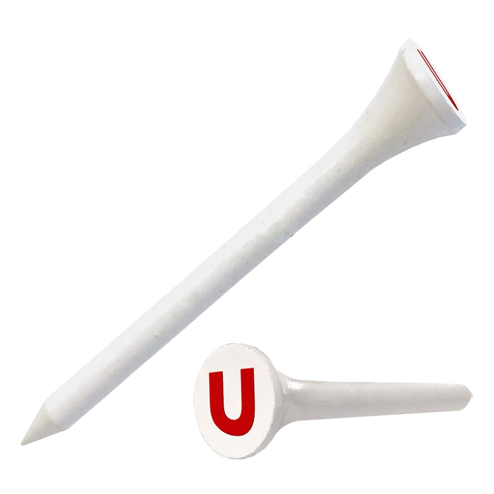 Clip Wipes Logo Golf Tees 2 (100/Pack) Custom TEECUP Imprint - Personalized Monogram Initial Letters (A-Z) (WHT-RED-U)