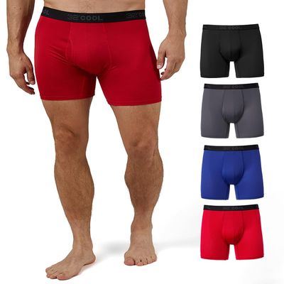 32 Degrees COOL Mens 4-PACK Active Mesh Quick Dry Performance Boxer Brief, Black/Char/Blue/Fire, Large