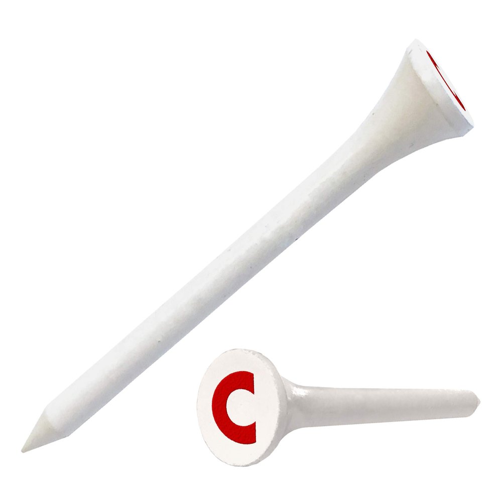 Clip Wipes Logo Golf Tees 2 (100/Pack) Custom TEECUP Imprint - Personalized Monogram Initial Letters (A-Z) (WHT-RED-C)