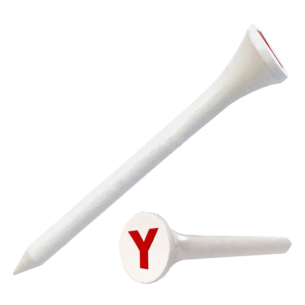 Clip Wipes Logo Golf Tees 2 (100/Pack) Custom TEECUP Imprint - Personalized Monogram Initial Letters (A-Z) (WHT-RED-Y)