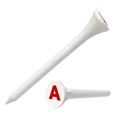 Clip Wipes Logo Golf Tees 2 (100/Pack) Custom TEECUP Imprint - Personalized Monogram Initial Letters (A-Z) (WHT-RED-A)