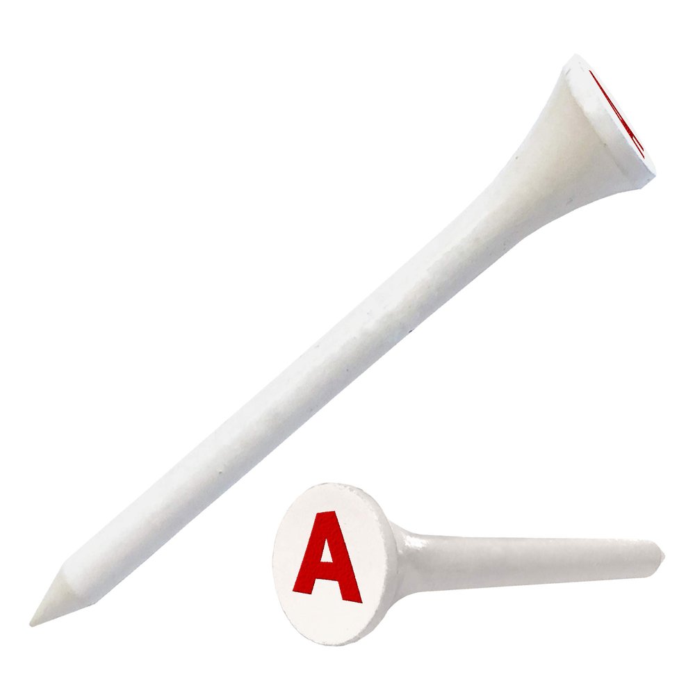 Clip Wipes Logo Golf Tees 2 (100/Pack) Custom TEECUP Imprint - Personalized Monogram Initial Letters (A-Z) (WHT-RED-A)