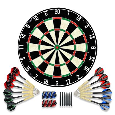 Dartboard with Staple-Free Bullseye Easily Recognizable Numbers 18g Steel Tip Darts Set 12 Steel Tip Darts 18g Mounting Kits Include