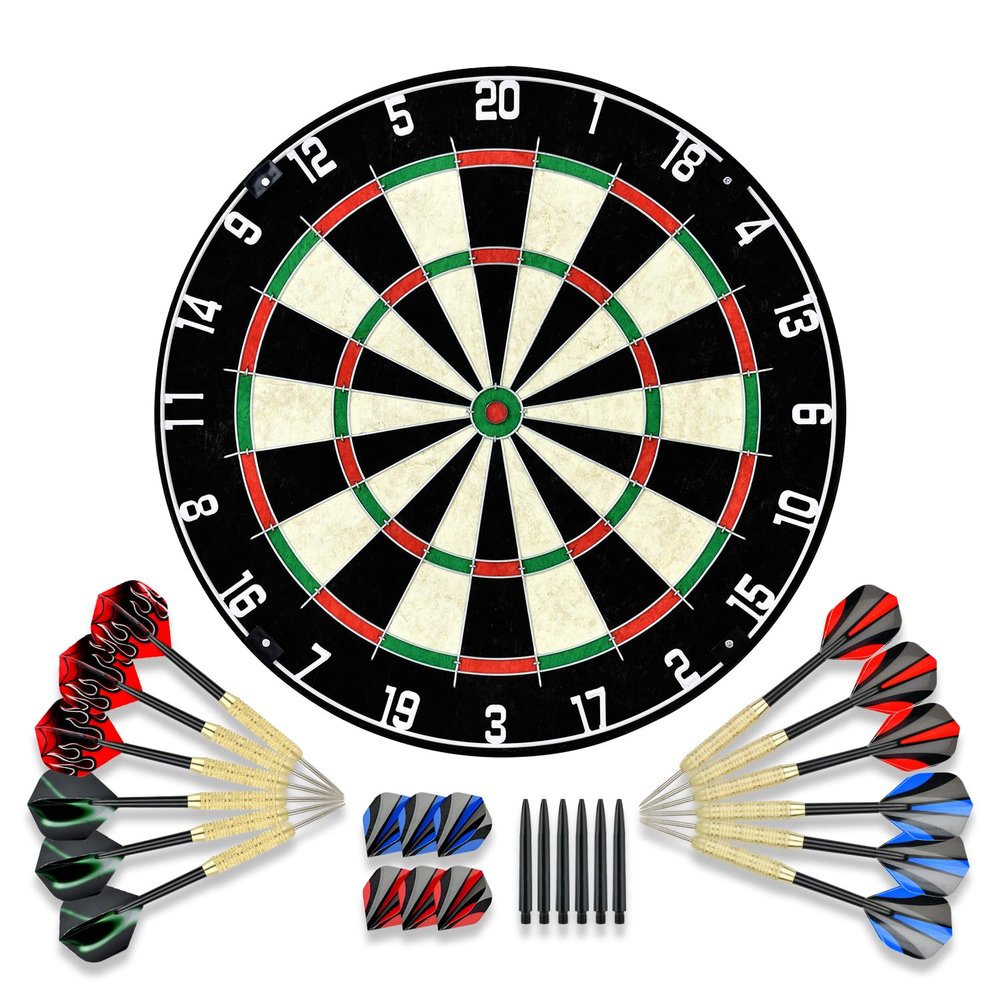 Dartboard with Staple-Free Bullseye Easily Recognizable Numbers 18g Steel Tip Darts Set 12 Steel Tip Darts 18g Mounting Kits Include