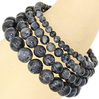 Bracelets Handmade Natural Healing 4mm 6mm 8mm 10mm Gemstone Round Beads Stretch Bracelet - (Colors:33 Larvikite Labradorite, Size:6mm)