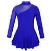 easyforever Kids Girls Ice Figure Skating Roller Skater Leotard Dress Floral Lace Long Sleeve Tutu Skirt Dancewear Royal Blue 2 6 view 1