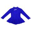 easyforever Kids Girls Ice Figure Skating Roller Skater Leotard Dress Floral Lace Long Sleeve Tutu Skirt Dancewear Royal Blue 2 6 view 4