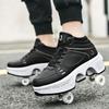 Double-Row Deform Wheel Automatic Walking Shoes Invisible Deformation Roller Skate 2 in 1 Removable Pulley Skates Skating Parkour (Black high, US 6.5) view 2