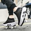 Double-Row Deform Wheel Automatic Walking Shoes Invisible Deformation Roller Skate 2 in 1 Removable Pulley Skates Skating Parkour (Black high, US 6.5) view 3
