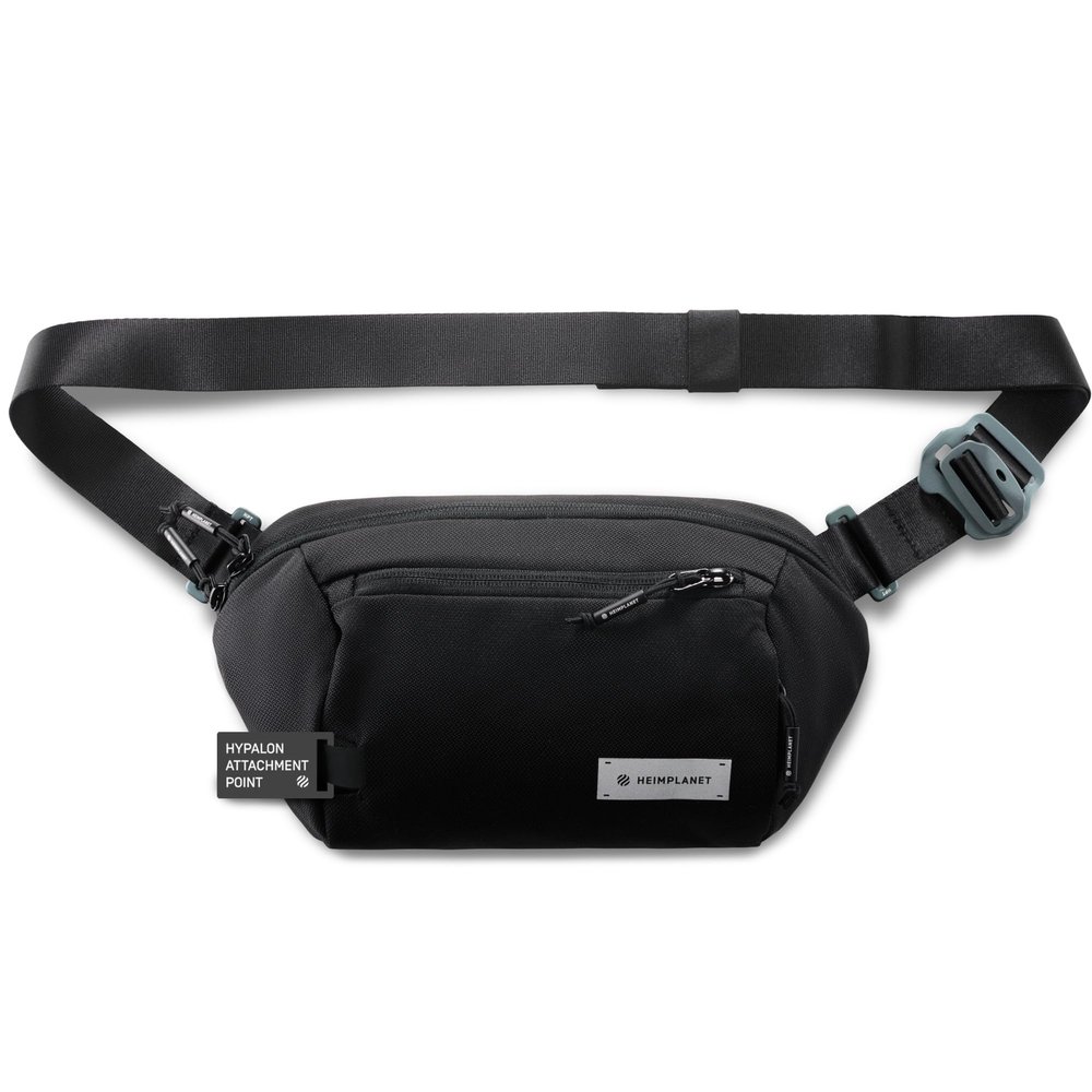 HEIMPLANET Original | Transit Line Sling Pocket XL | Water-resistant Waist Pack Made of Durable and Sustainable DYECOSHELL | Adjustable and Detachable Belt Buckle | Supports 1% for The Planet (Black)