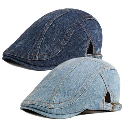 2 Pack Mens Denim Cotton Newsboy Cap Ivy Gatsby Driving Hunting Cabbie Hats (F)