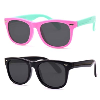 JUSLINK Toddler Kids Sunglasses,Rubber Flexible Polarized Kids Sunglasses for Girls and Boys Age 2 to 10 (Black+Pink-green)