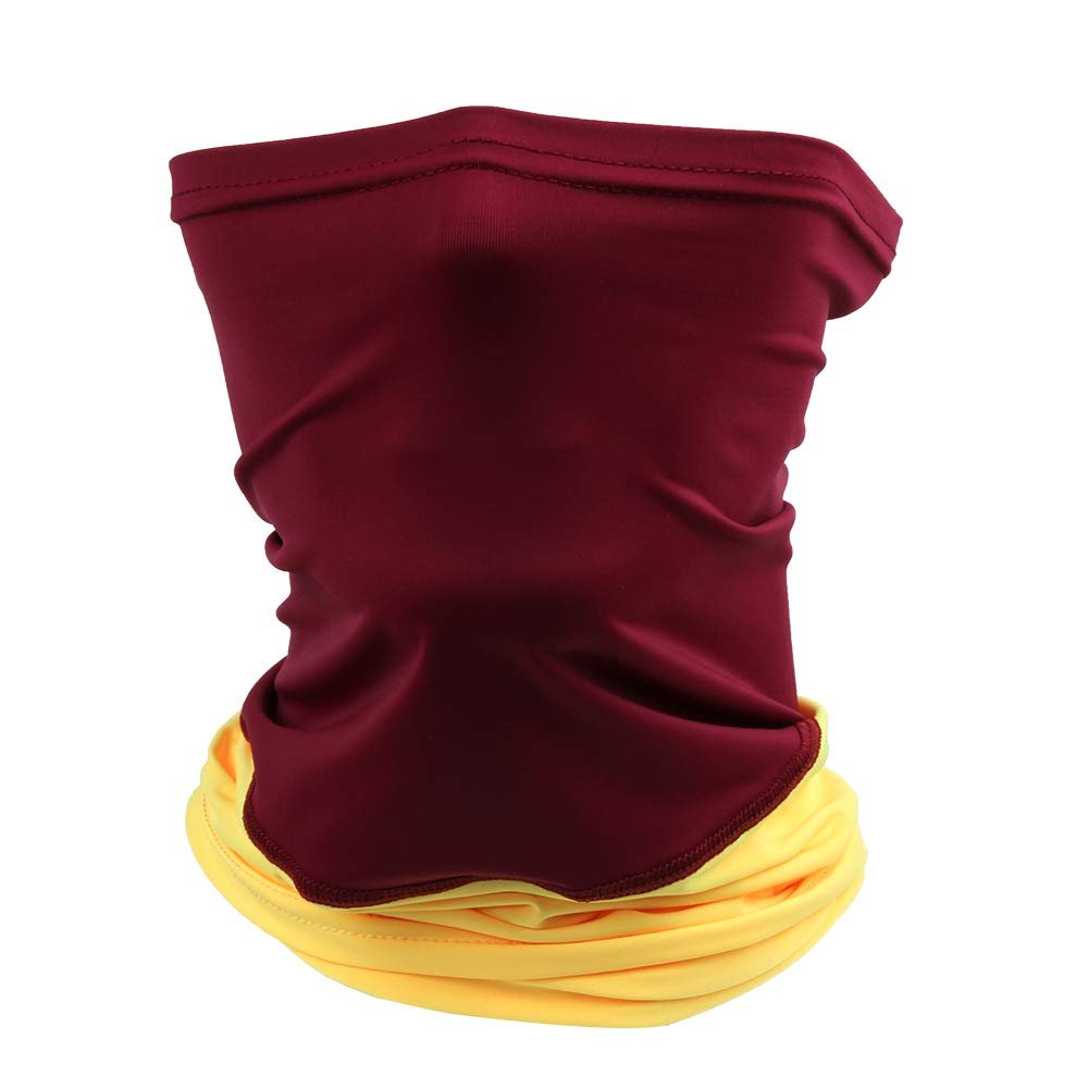 Headband Headwear Scarf Neck Gaiter Balaclavas Bandana Dustproof Sun Dust Protection for Outdoors Sports Hiking Cycling Running Fishing (Maroon/Yellow A)