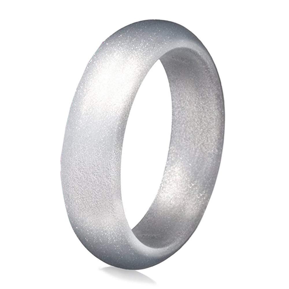 ExhilaraZ Women Silicone Rings Wedding Bands Fashion Soft Shiny Glitter Finger Rings Party Jewelry Gift 7Pcs Silver US 6