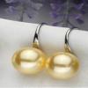 Beading 8/10/12mm Genuine Yellow South Sea Shell Pearl Silver Dangle Earrings - (Size: 8mm) view 1