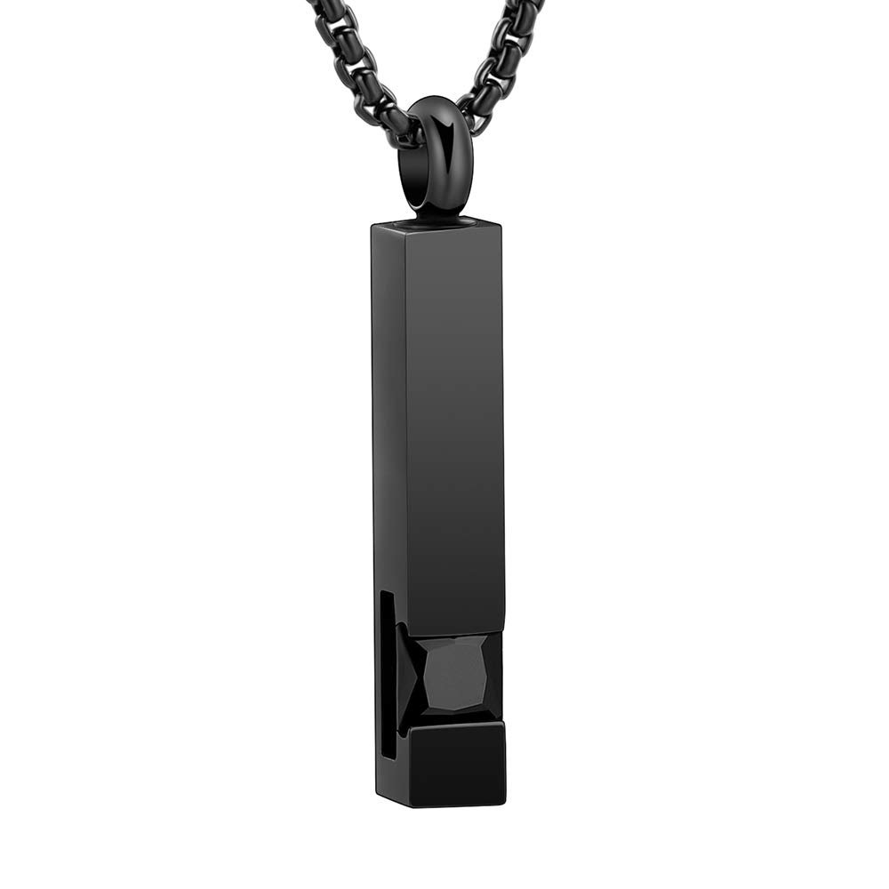Oinsi Bar Cremation Jewelry Urn Pendant Necklace With 12 colors Birthstone For Women Men Memorial Necklace Black Stainless Steel (Black)