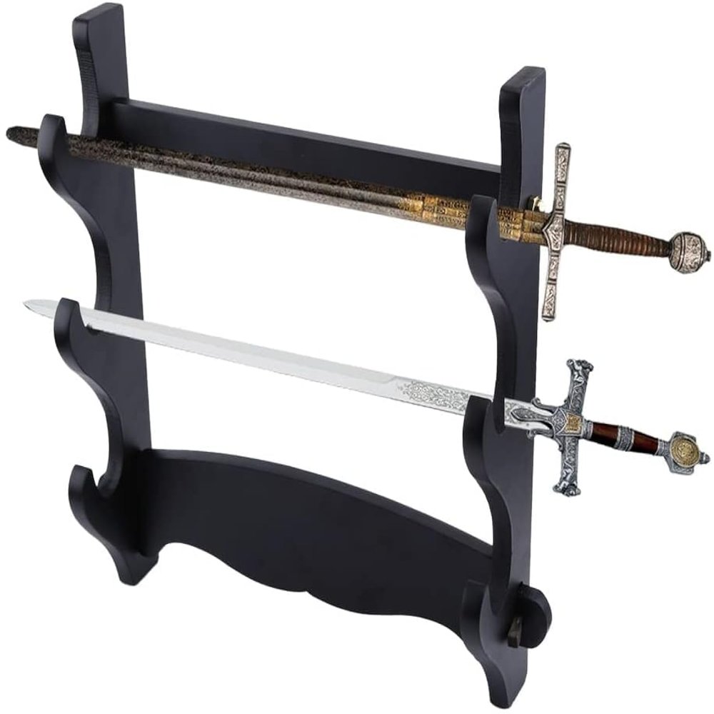 GOTOTOP 3-Tier Sword Holder, Wall Mount Japanese Samurai Sword Display Stand Bracket Hanger for Japanese Katana Wakizashi Tanto Standard Swords