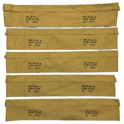 (Pack of 5) WWII Army Cotton Cloth Bandolier for M1 Garand Cotton Cloth Cover - Khaki
