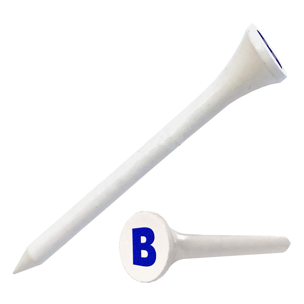Clip Wipes Logo Golf Tees 2 (100/Pack) Custom TEECUP Imprint - Personalized Monogram Initial Letters (A-Z) (WHT-BLU-B)