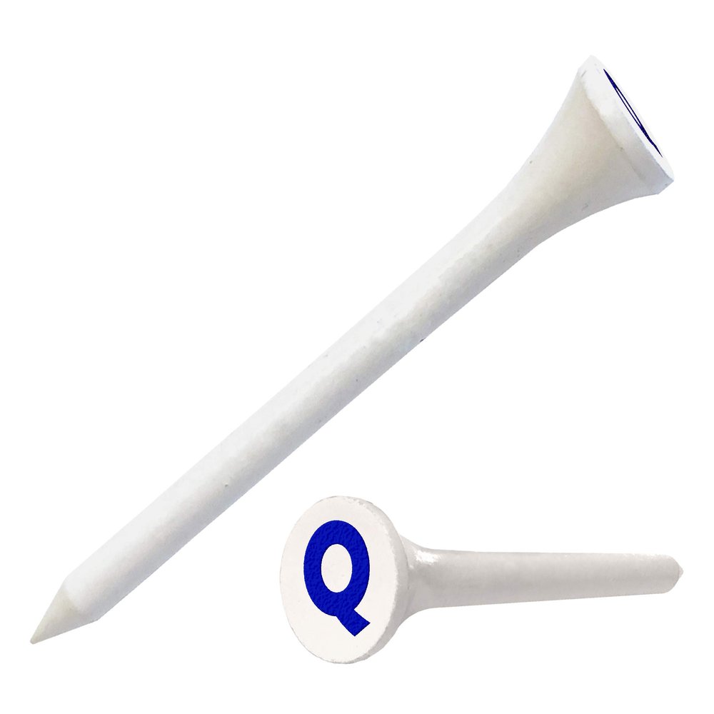 Clip Wipes Logo Golf Tees 2 (100/Pack) Custom TEECUP Imprint - Personalized Monogram Initial Letters (A-Z) (WHT-BLU-Q)