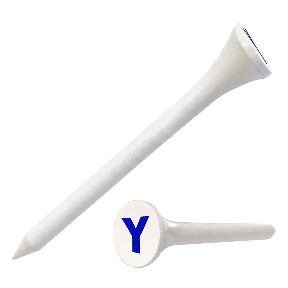 Clip Wipes Logo Golf Tees 2 (100/Pack) Custom TEECUP Imprint - Personalized Monogram Initial Letters (A-Z) (WHT-BLU-Y)