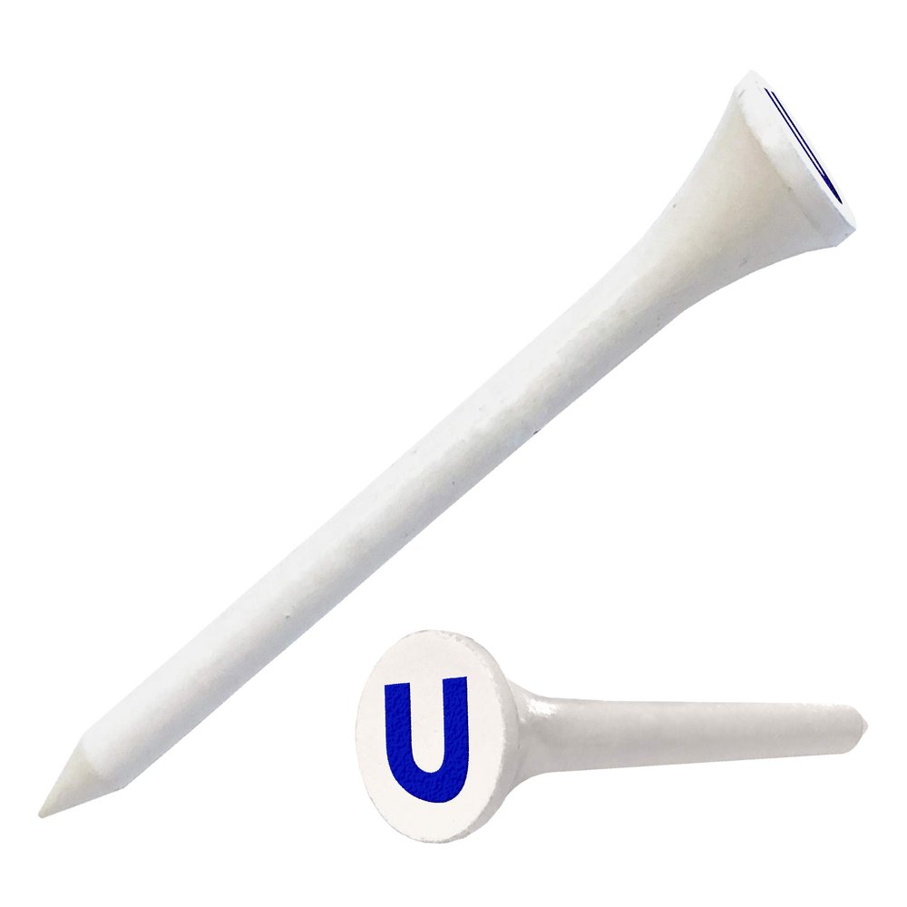 Clip Wipes Logo Golf Tees 2 (100/Pack) Custom TEECUP Imprint - Personalized Monogram Initial Letters (A-Z) (WHT-BLU-U)